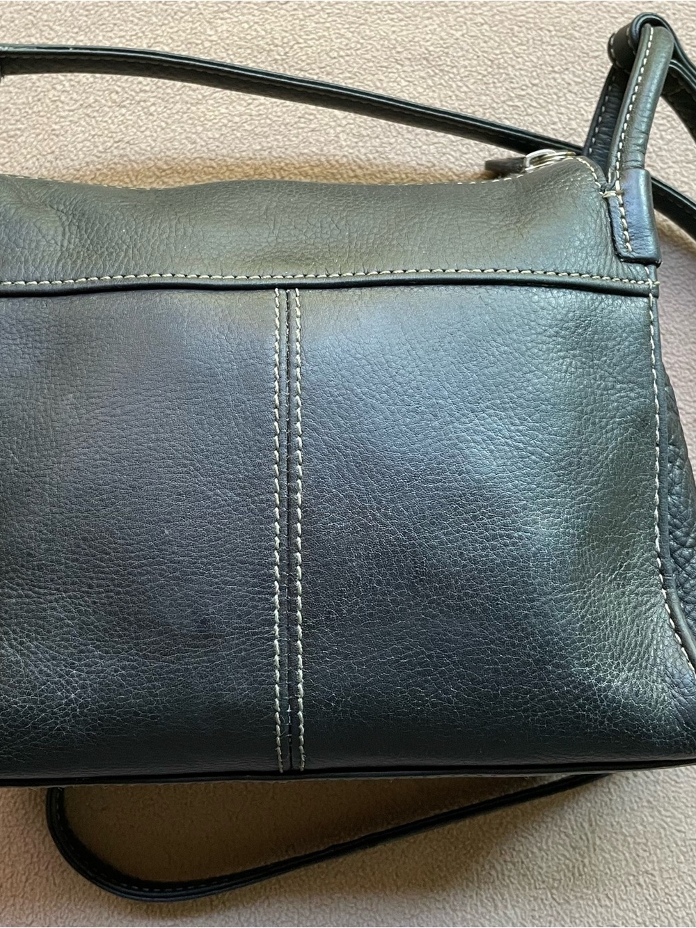 Fossil Black Genuine Leather Crossbody Organizer Bag Adjustable Strap